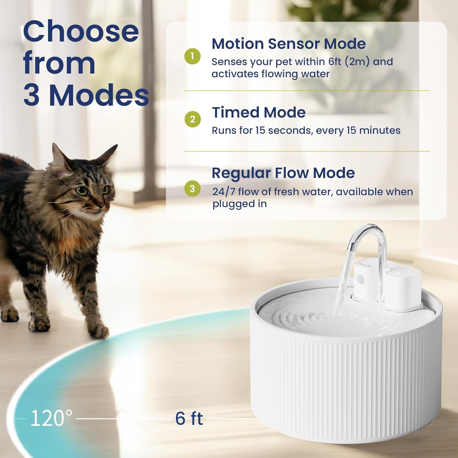 Ceramiflow Cat Water Fountain, Ceramic Automatic Cat Fountain with Motion Sensor, Cordless Rechargeable Pet Fountain, 9 Cup Indoor Cat Fountain, Multi-Layer Filtration, Dishwasher Safe, White