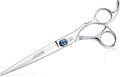 7" Straight Dog Grooming Scissors, Ergonomic Pets Grooming Shears, Premium Cats Trimming Kit with Offset Handle and Jewelled Screw, Sharp, Comfortable Christmas Gift