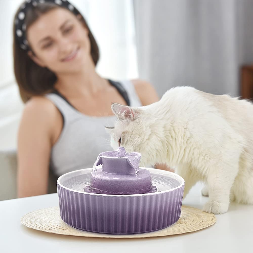 Cat Water Fountain:  Pet Drinking Fountain-2.1L/71Oz Cat Fountain-Automatic Water Fountain for Cats and Dogs with with Ultra-Quiet Pump(Purple)
