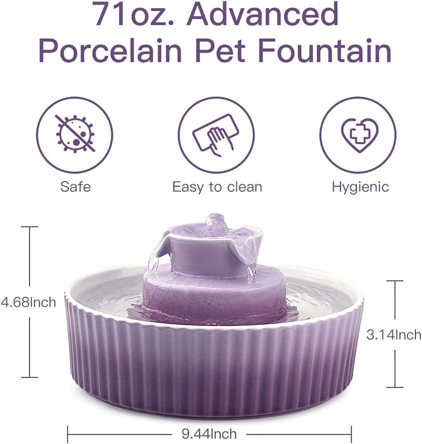 Cat Water Fountain:  Pet Drinking Fountain-2.1L/71Oz Cat Fountain-Automatic Water Fountain for Cats and Dogs with with Ultra-Quiet Pump(Purple)
