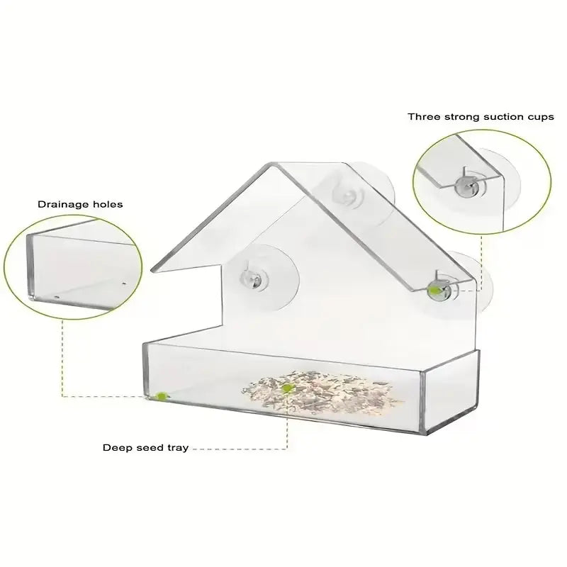 Transparent Suction Cup Bird Feeder - Clear Acrylic Bird Feeder with Suction Cups – Window Bird Feeder for Outdoor Bird Watching