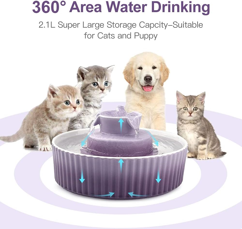 Cat Water Fountain:  Pet Drinking Fountain-2.1L/71Oz Cat Fountain-Automatic Water Fountain for Cats and Dogs with with Ultra-Quiet Pump(Purple)