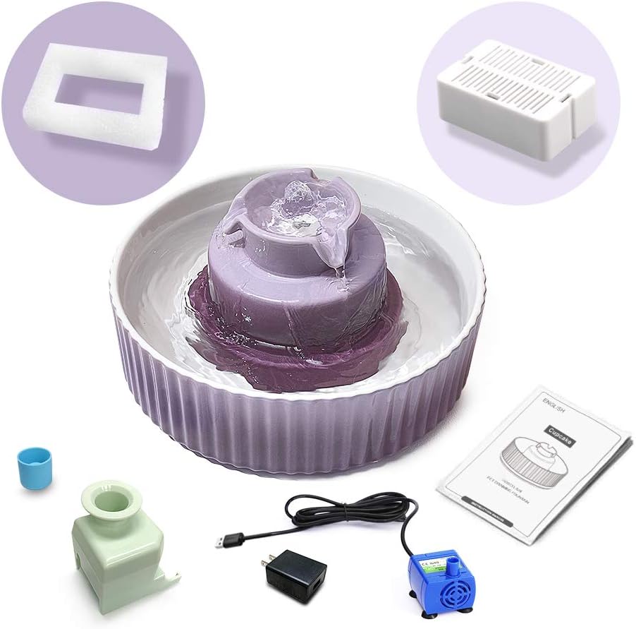 Cat Water Fountain:  Pet Drinking Fountain-2.1L/71Oz Cat Fountain-Automatic Water Fountain for Cats and Dogs with with Ultra-Quiet Pump(Purple)