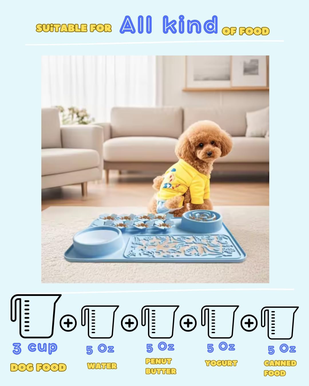 Silicone Lick Mat & Slow Feeder Bowl for Dogs and Cats – Suction Cup Snuffle Mat for Dogs and Cats – Slow Eating, Smell Training, Collapsible Portable Pet Bowl (Blue)