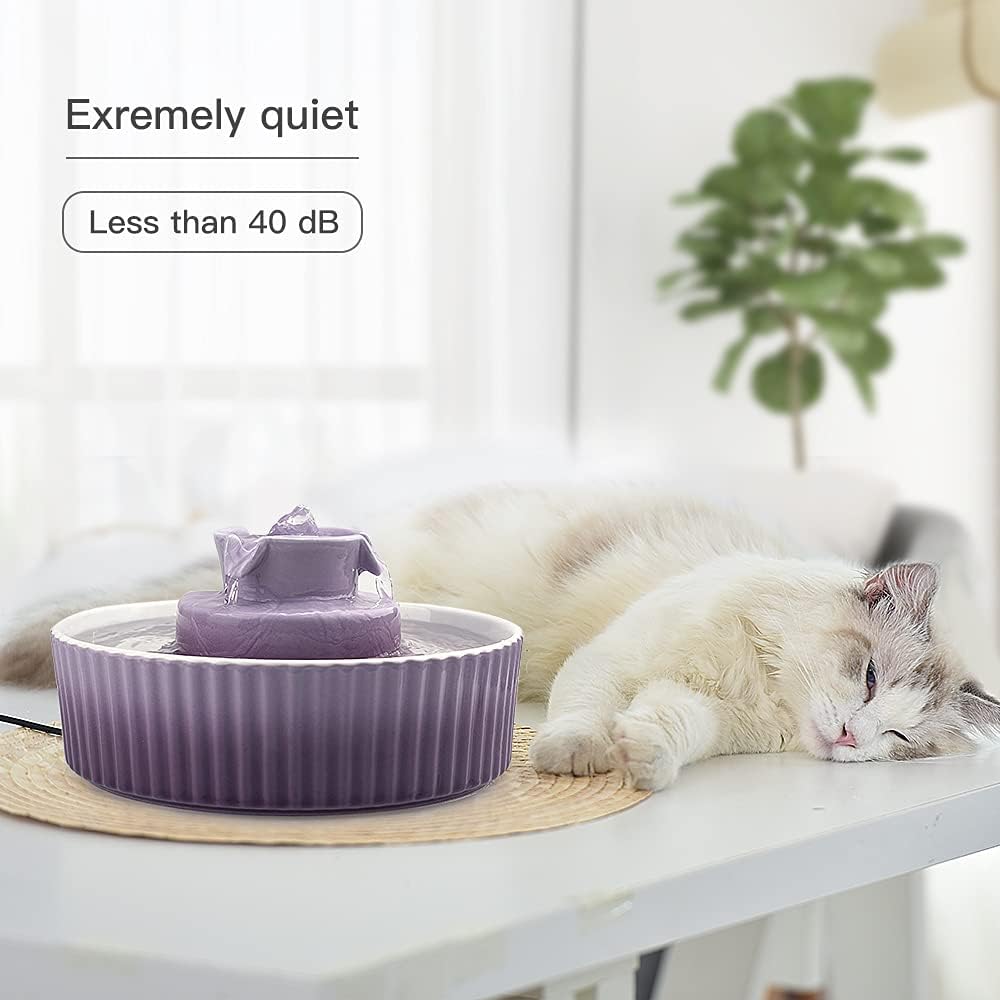 Cat Water Fountain:  Pet Drinking Fountain-2.1L/71Oz Cat Fountain-Automatic Water Fountain for Cats and Dogs with with Ultra-Quiet Pump(Purple)