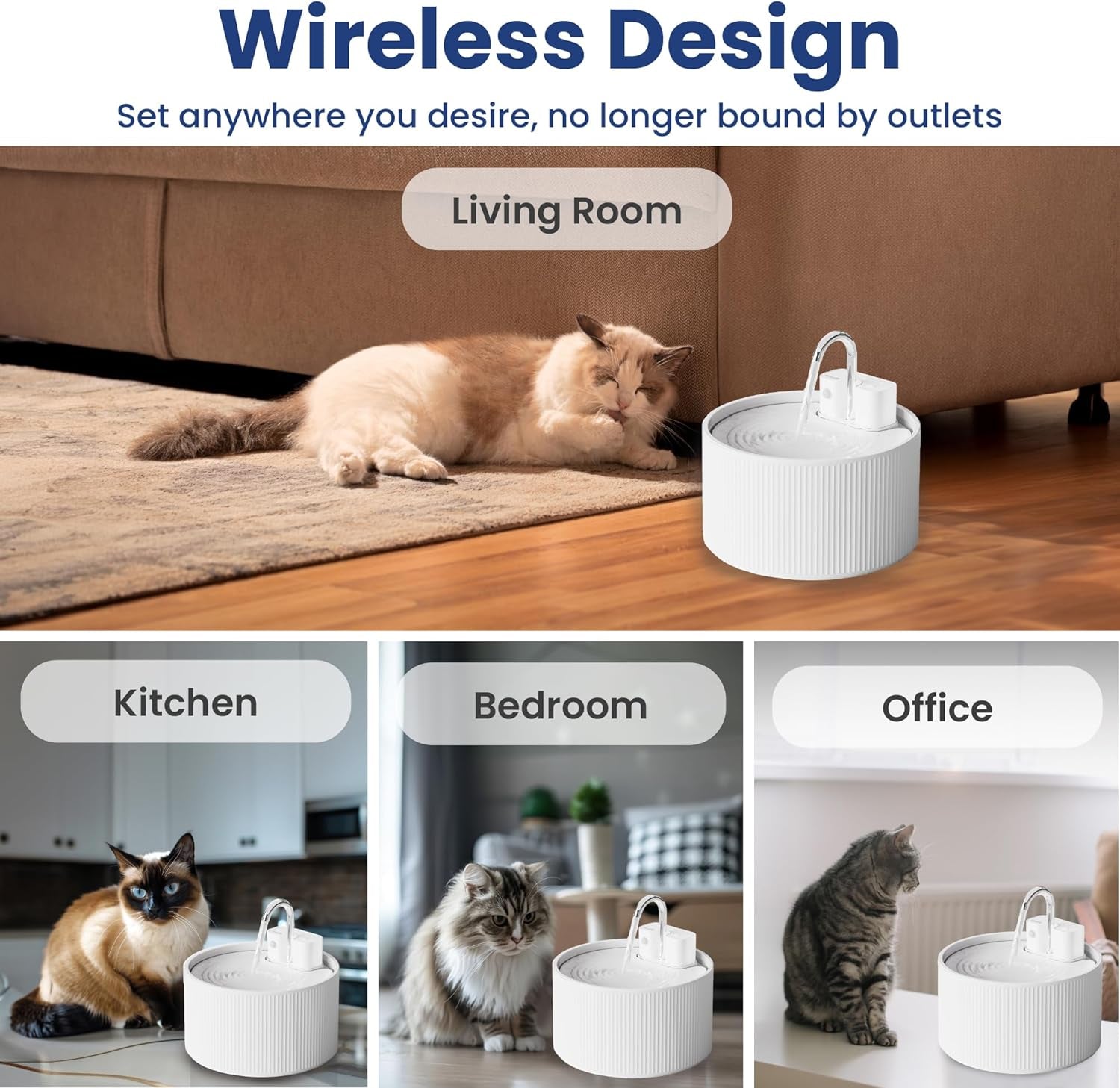 Ceramiflow Cat Water Fountain, Ceramic Automatic Cat Fountain with Motion Sensor, Cordless Rechargeable Pet Fountain, 9 Cup Indoor Cat Fountain, Multi-Layer Filtration, Dishwasher Safe, White
