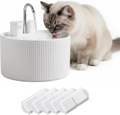 Ceramiflow Cat Water Fountain, Ceramic Automatic Cat Fountain with Motion Sensor, Cordless Rechargeable Pet Fountain, 9 Cup Indoor Cat Fountain, Multi-Layer Filtration, Dishwasher Safe, White