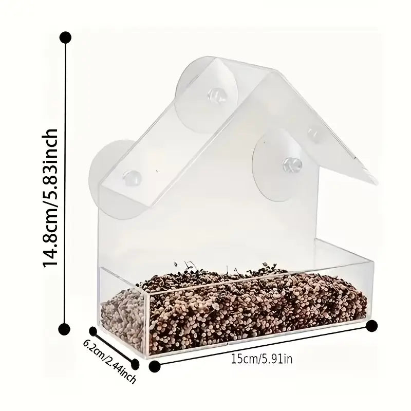 Transparent Suction Cup Bird Feeder - Clear Acrylic Bird Feeder with Suction Cups – Window Bird Feeder for Outdoor Bird Watching
